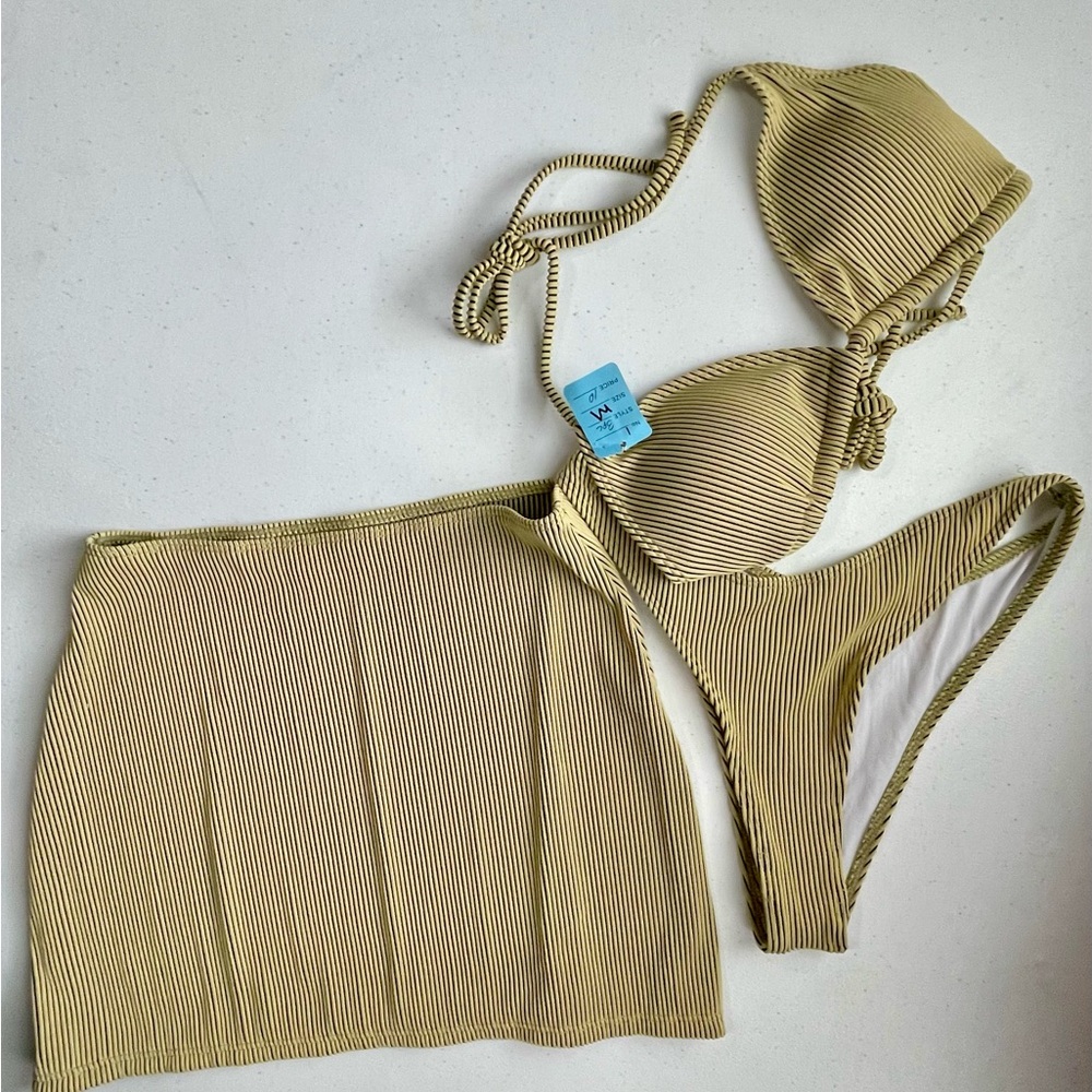 Elegant Tan Striped Bikini Set